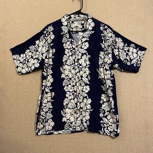 Pineapple Connection Shirt Men's Medium Dark Blue and Beige Button Up